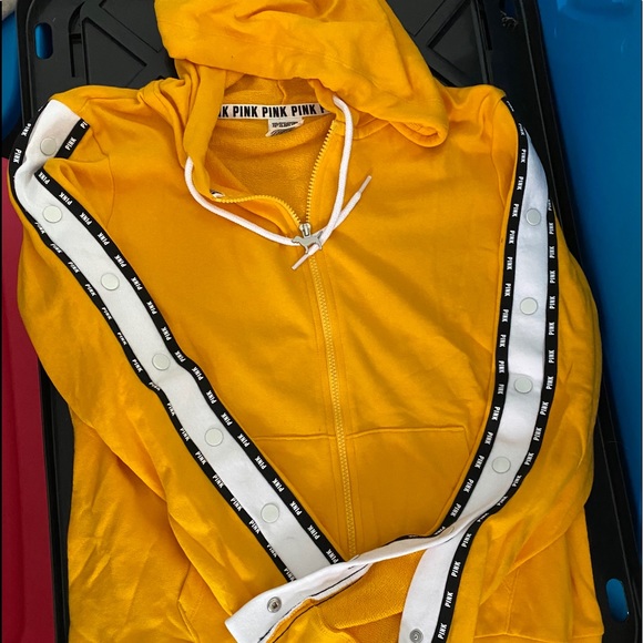 VS PINK FLEECE BAGGY CAMPUS PANT FULL ZIP SNAP SLEEVE HOODIE M LG - Picture 9 of 15